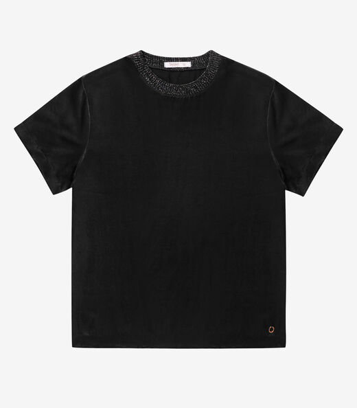 Blusa Acetinada Plus Size Secret Glam Preto