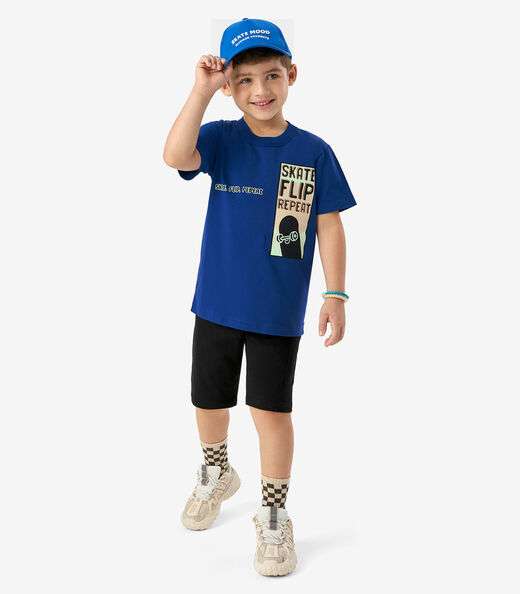 Conjunto Infantil Machão com Bermuda Rovi Kids Azul