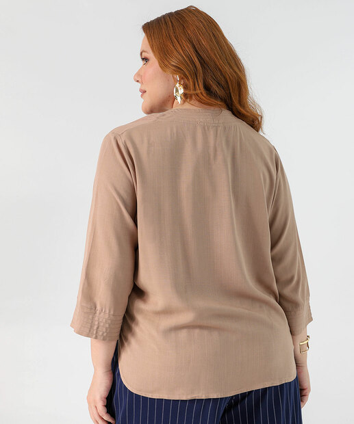Blusa Plus Size Feminina Manga 7/8 Marisa Bege