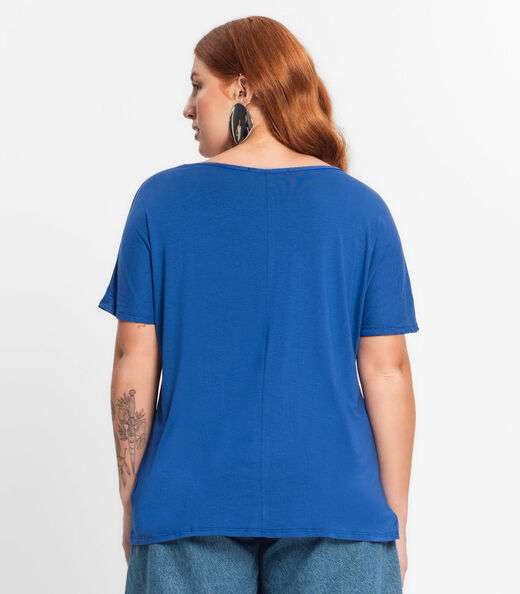 Blusa Manga Curta Feminina Plus Size Secret Glam Azul