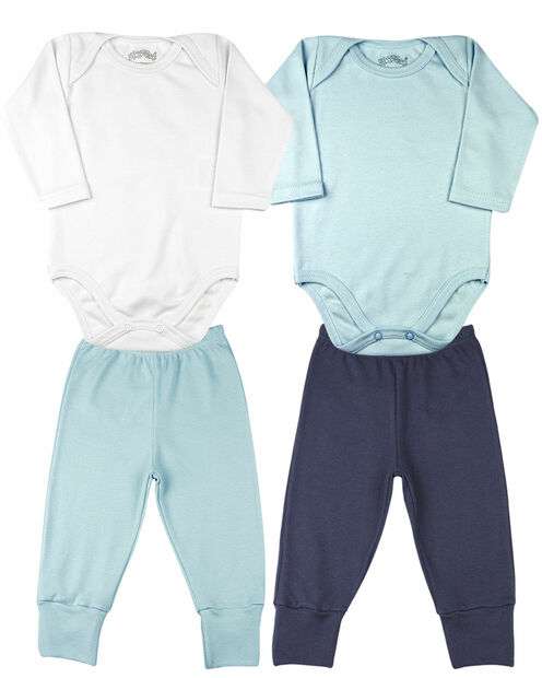 Image_Kit Bebê 4 Peças - 2 Body ML e 2 Calças PR Cores - Azul