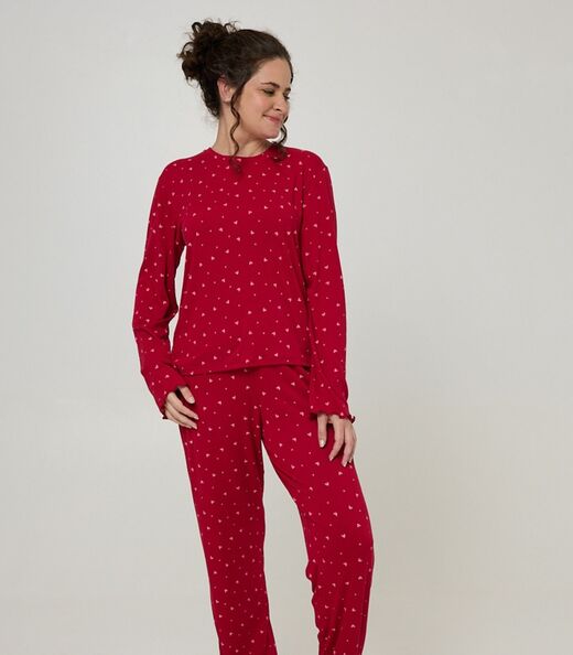 Image_Pijama Longo Feminino Corações Ribana Evanilda Vermelho