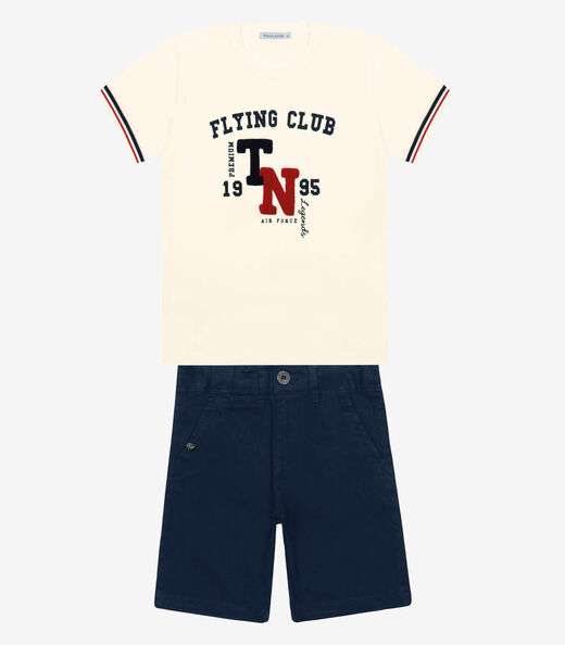 Conjunto Infantil Camiseta Com Bermuda Trick Nick Bege