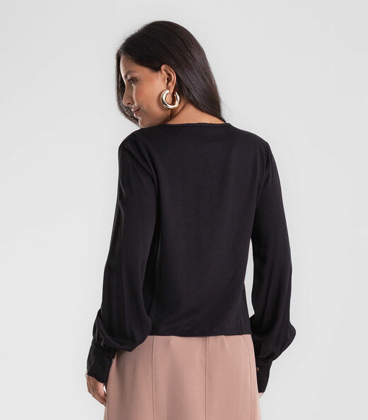 Blusa Feminina Manga Longa Decote V Endless Preto