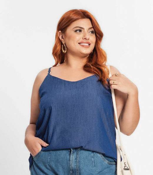 Blusa De Alça Feminina Plus Size Secret Glam Azul