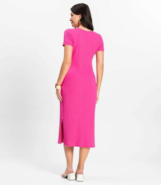 Vestido Midi Ribana Canelada Básico Rovitex Rosa
