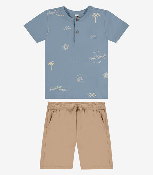 Conjunto Camiseta Com Bermuda Infantil Rovi Kids Azul