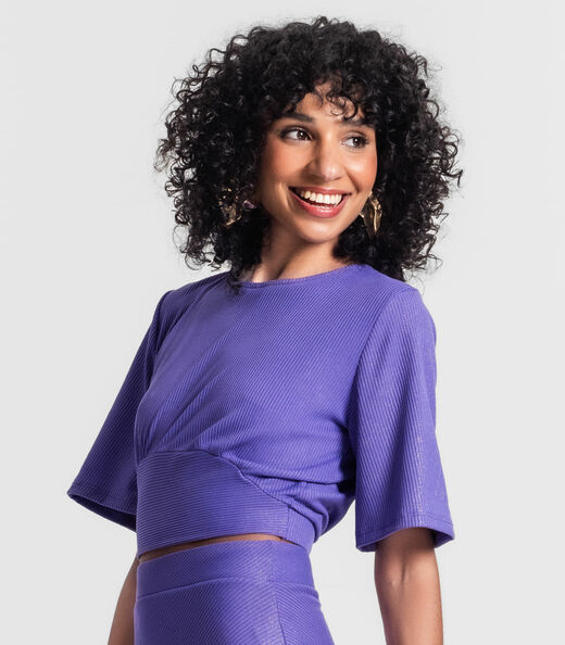 Blusa Feminina Em Ribana Canelada Lurex Rovitex Roxo