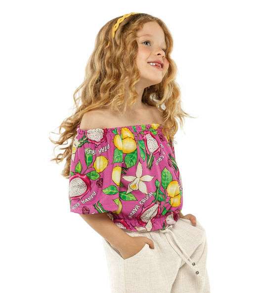Blusa Ciganinha Infantil Feminina Fruit Trick Nick Rosa