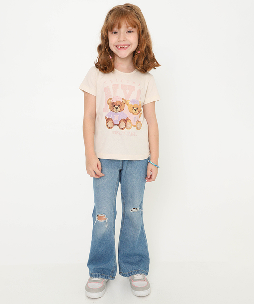 Blusa Infantil Manga Curta Estampa Urso Marisa Tam 4 a 10 Bege