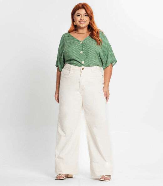 Camisa Feminina Plus Size Estampada Secret Glam Verde
