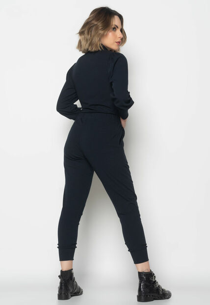 Conjunto Comfy Com Blusa Princesa M/L e Jogger Canelado Preto Salvatore