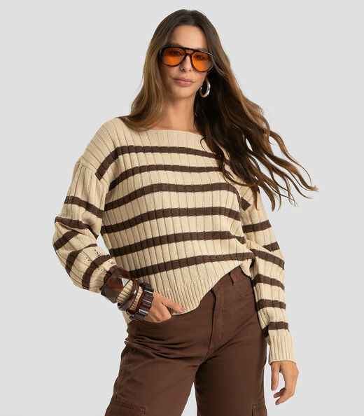 Image_Suéter Feminino Em Tricot Listrado Dianna Marrom