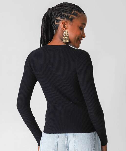 Suéter Feminino Canelado Marisa Preto