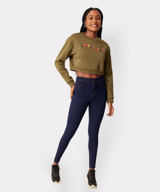 Blusão Feminino Cropped Moletom Estampado Marisa
