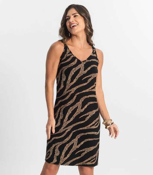 Vestido Estampado Rovitex Marrom