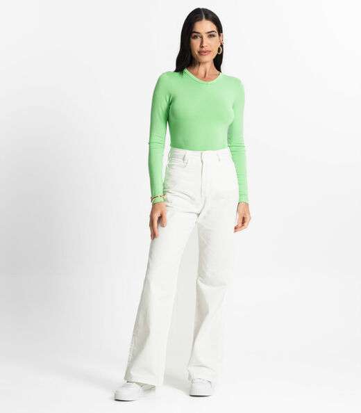 Blusa Manga Longa Decote V Básica Select Verde