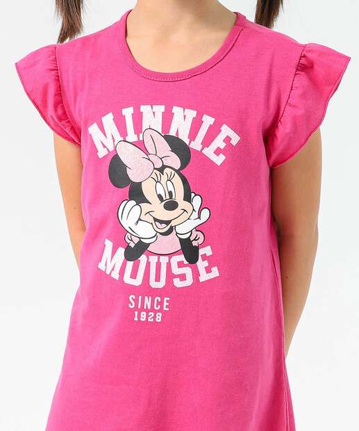 Vestido Infantil Minnie Babado Disney Tam 4 a 10 Rosa