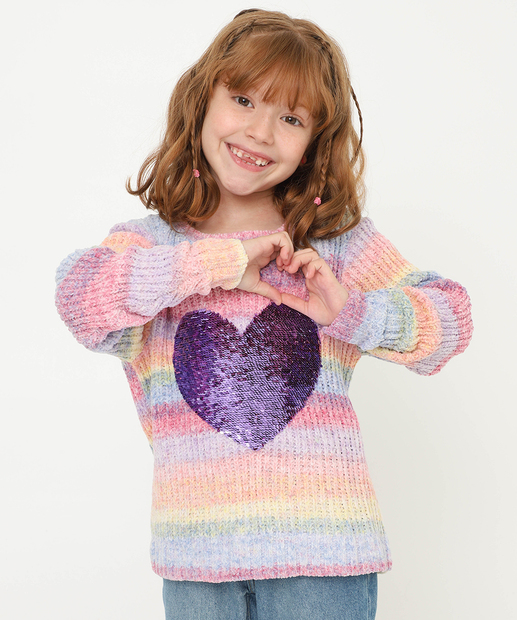 Image_Suéter Infantil Chenille Coração Paetê Marisa Tam 4 a 10 Rosa