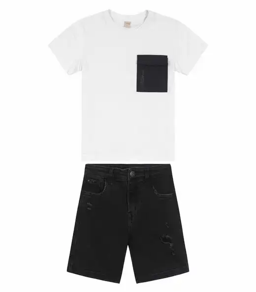 Conjunto Infantil Camiseta Com Bermuda Trick Nick Branco