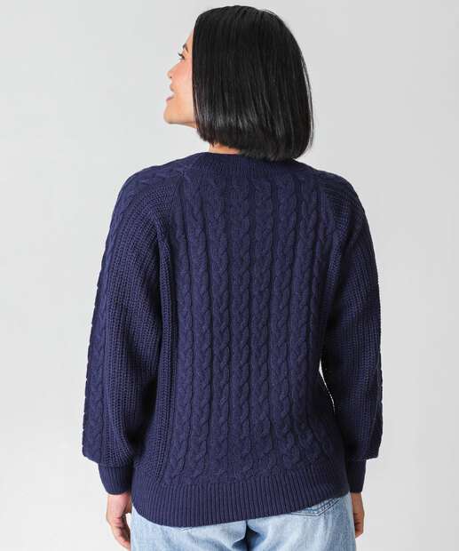 Suéter Feminino Trançado Textura Marisa Azul
