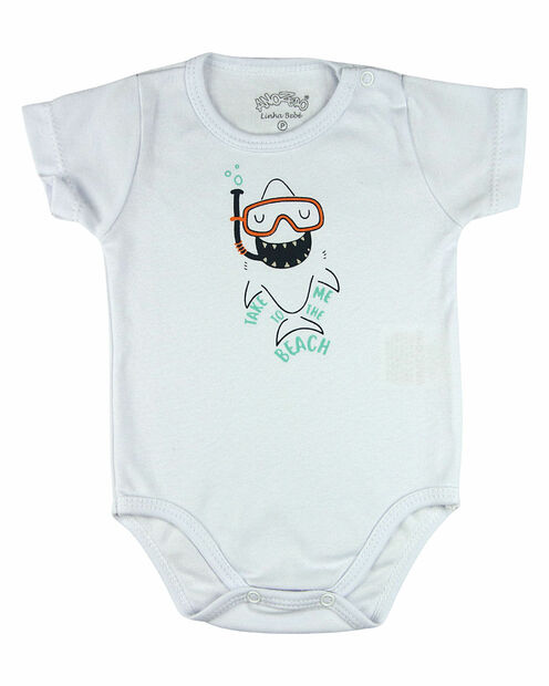 Kit Body e Culote Bebê Suedine Tubarões Take me to the Beach - Branco