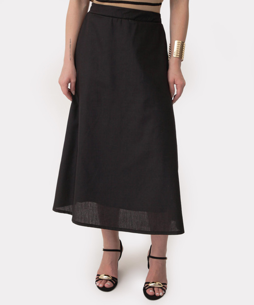 Saia Midi Feminina Tricoline Marisa Preto