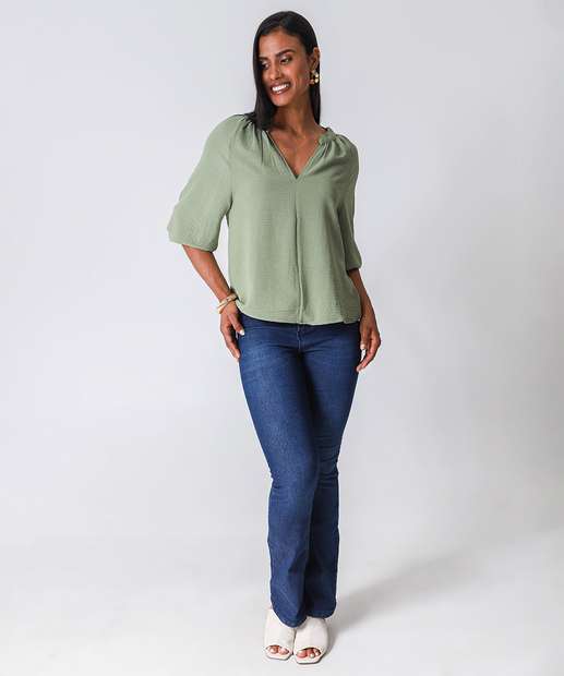 Blusa Feminina Manga 7/8 Textura Marisa Verde