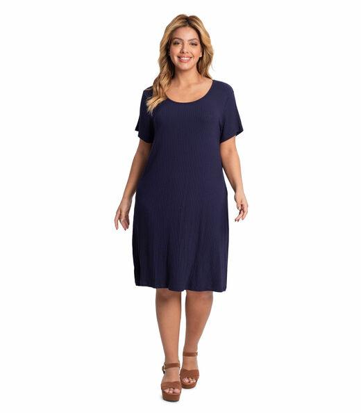 Vestido Plus Size Canelado Secret Glam Azul