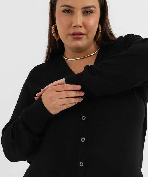 Cardigan Plus Size Feminino Tricô Marisa Preto