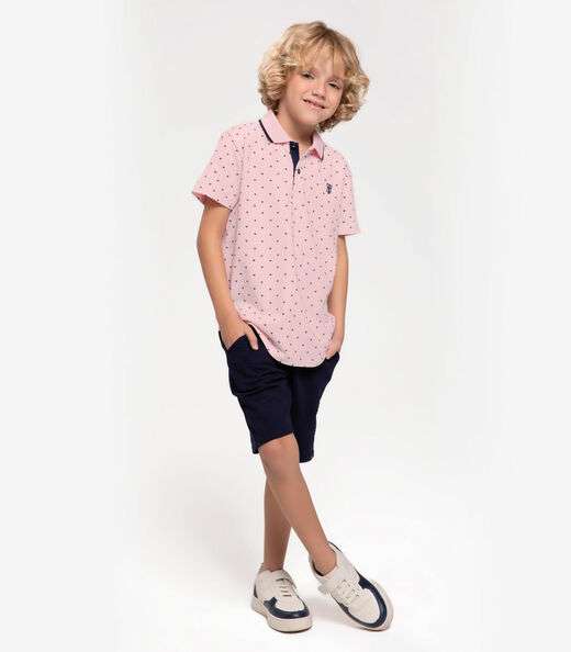 Conjunto Infantil Polo Com Bermuda Trick Nick Rosa