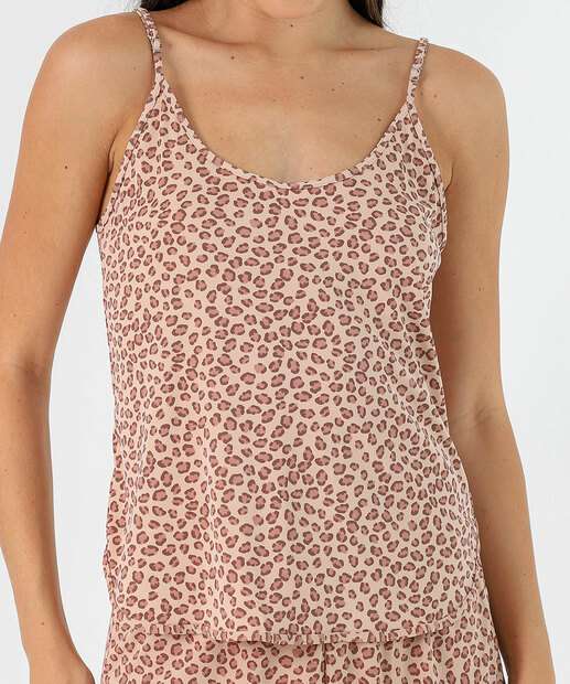 Baby Doll Liganete Estampa Animal Print Delrio Bege