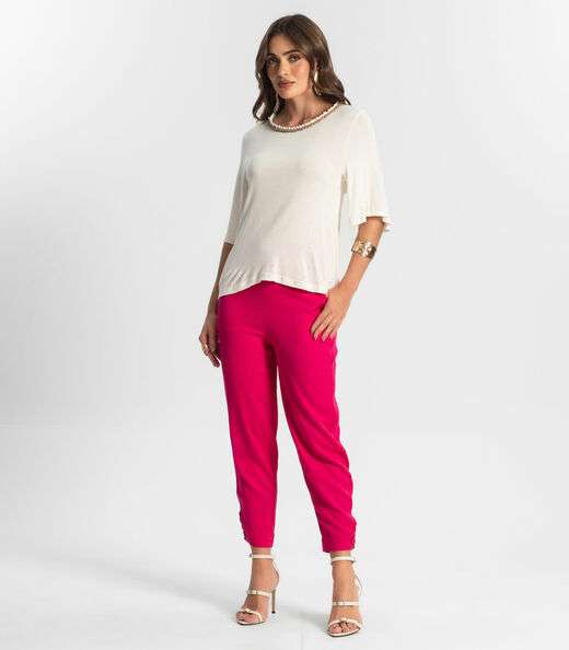 Blusa Feminina Manga Curta Endless Bege