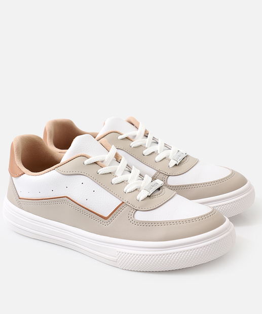 Tênis Casual Feminino Recortes Moleca Bege