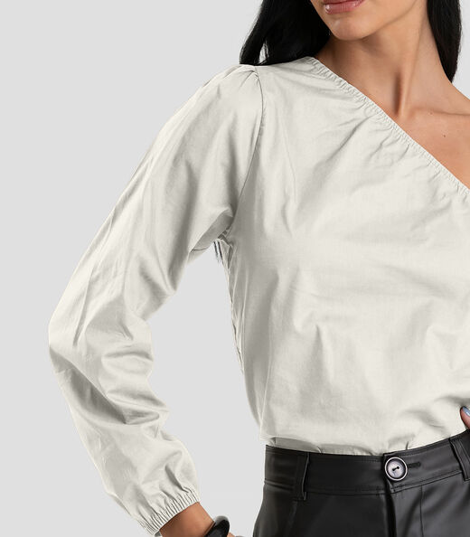 Blusa Feminina Manga Única em Tricoline Dianna Bege