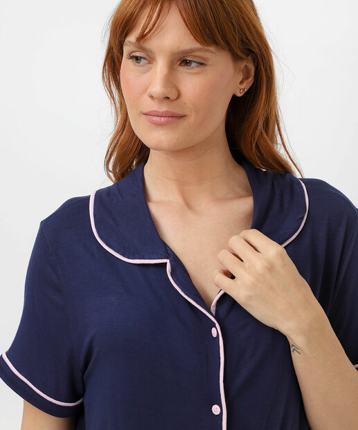 Pijama Feminino Americano Manga Curta Marisa Azul