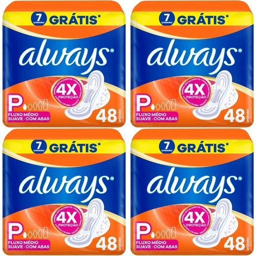 Image_Kit c/4 Absorventes Com Abas Suave Always Pequeno c/48 Unidades cada