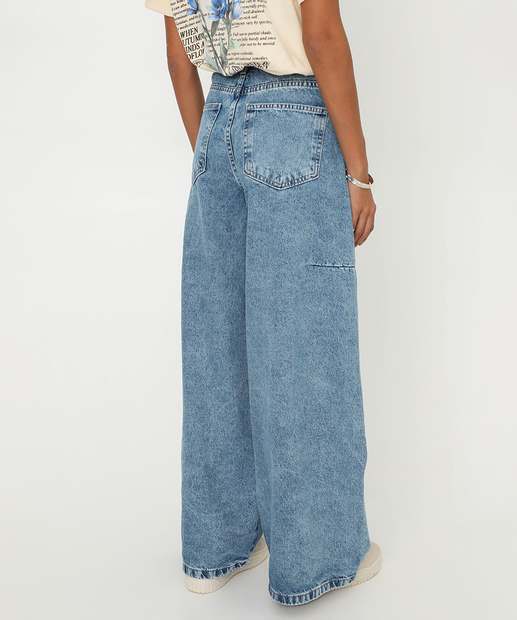 Calça Jeans Feminina Balloon Bolsos Sawary Azul