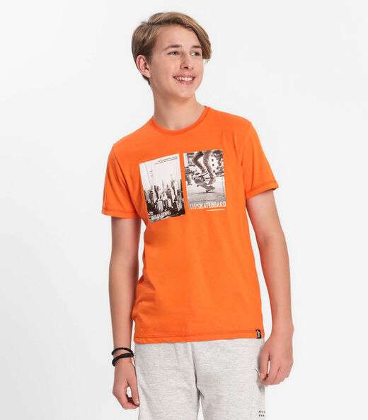 Camiseta Juvenil Masculina Em Meia Malha Minty Laranja