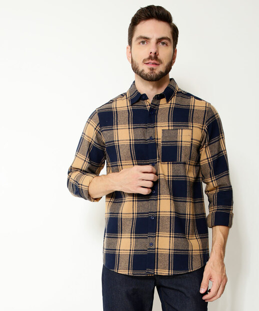 Camisa Masculina Estampa Xadrez Manga Longa MR