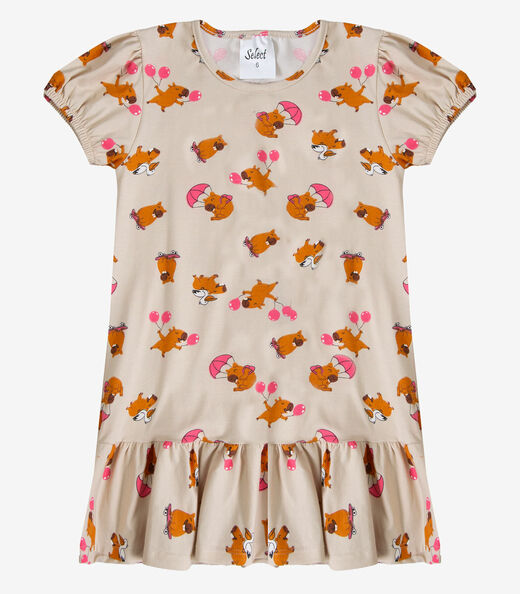 Vestido Infantil Menina Em Cotton Leve Select Bege
