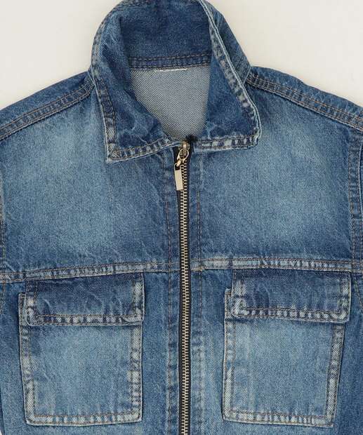 Jaqueta Juvenil Jeans Bolsos Tam 10 a 16