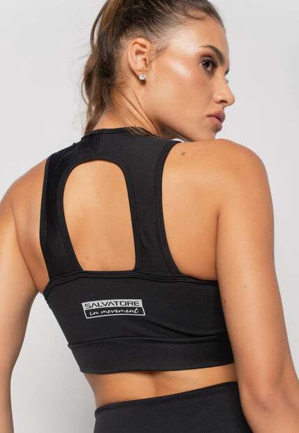 Top Suplex Esportivo Poliamida Liso Com Recorte Preto Salvatore