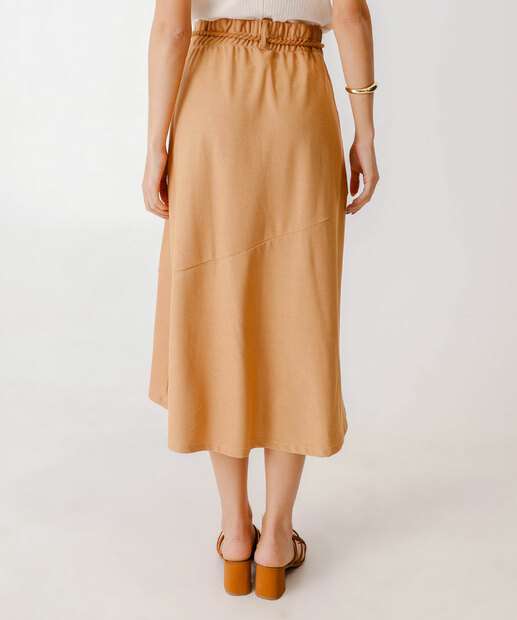 Saia Midi Feminina Assimétrica Cinto Marisa Caramelo