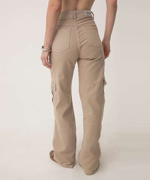 Calça Sarja Wide Leg Feminina Cargo Biotipo