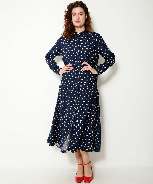 Vestido Midi Feminino Chemise Estampa Poá Marisa