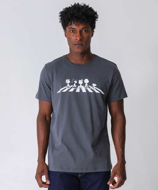 Image_Camiseta Masculina Estampa Snoopy Manga Curta Cinza