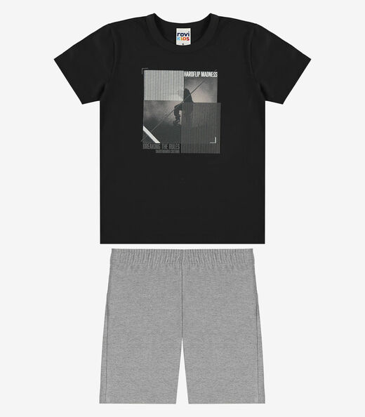 Conjunto Camiseta Com Bermuda Infantil Rovi Kids Preto