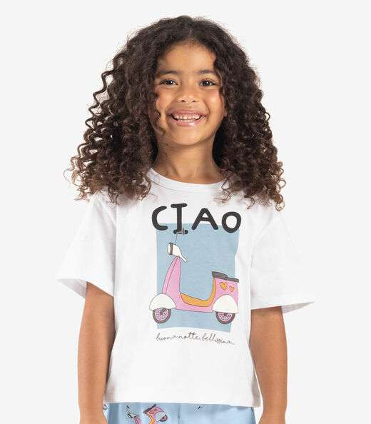 Pijama Infantil Menina Meia Malha Rovi Kids Branco