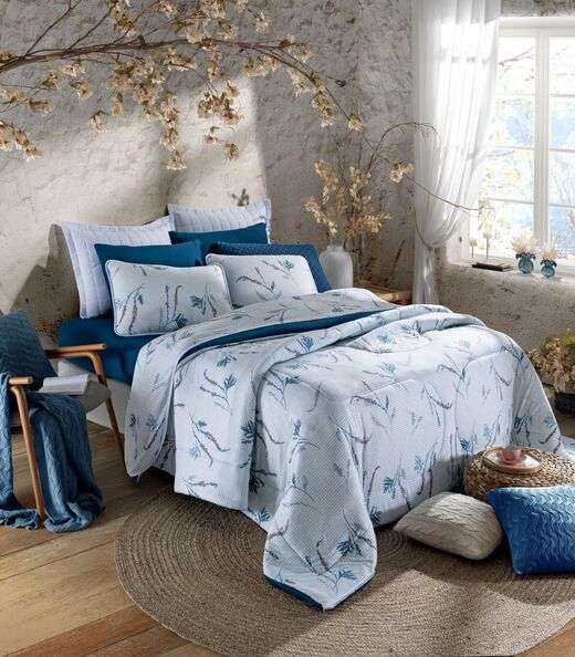 Edredom Casal Estampado Premium Vivaldi Azul